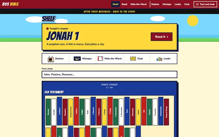 80s Bible home page on a desktop screen