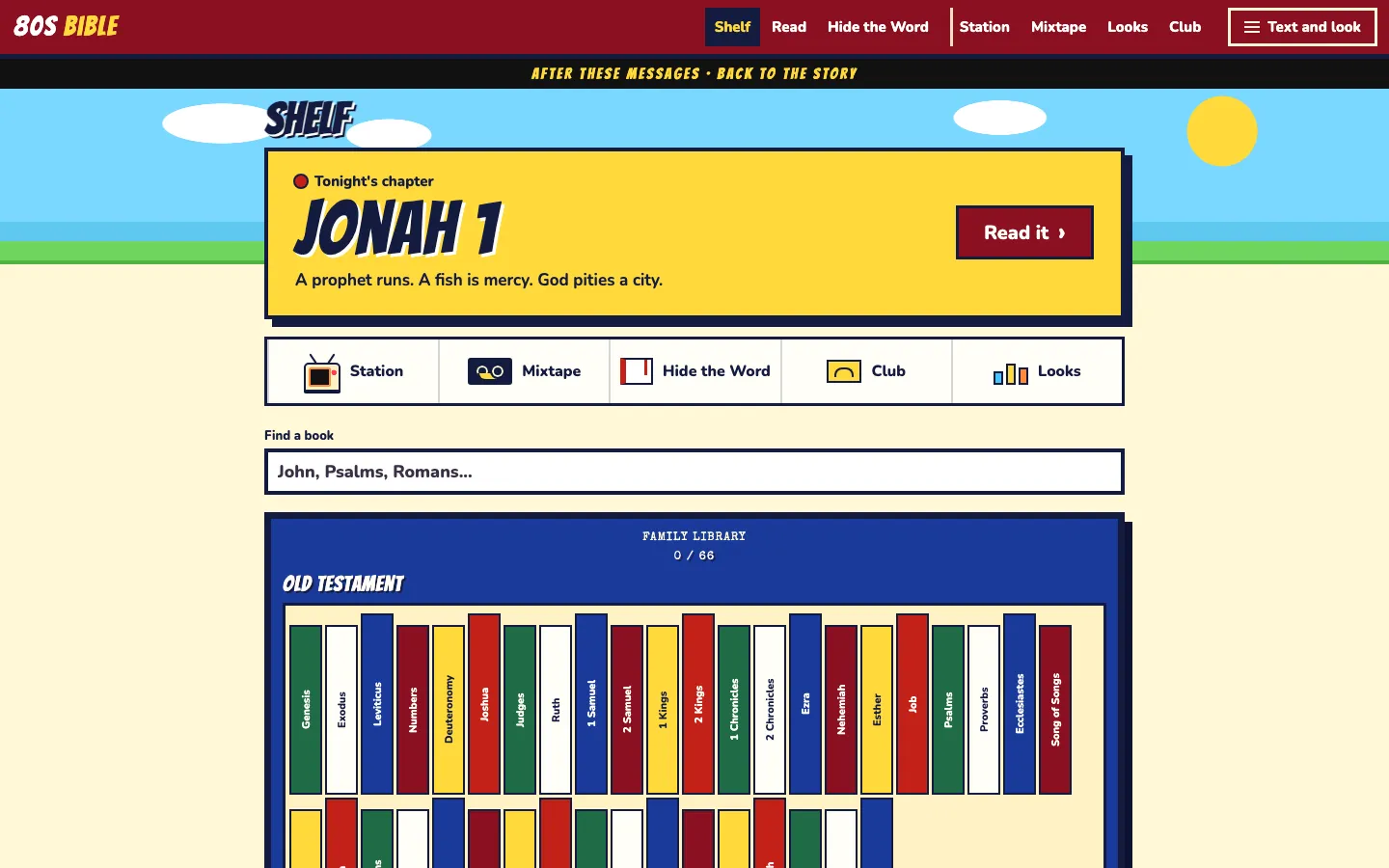 80s Bible home page on a desktop screen