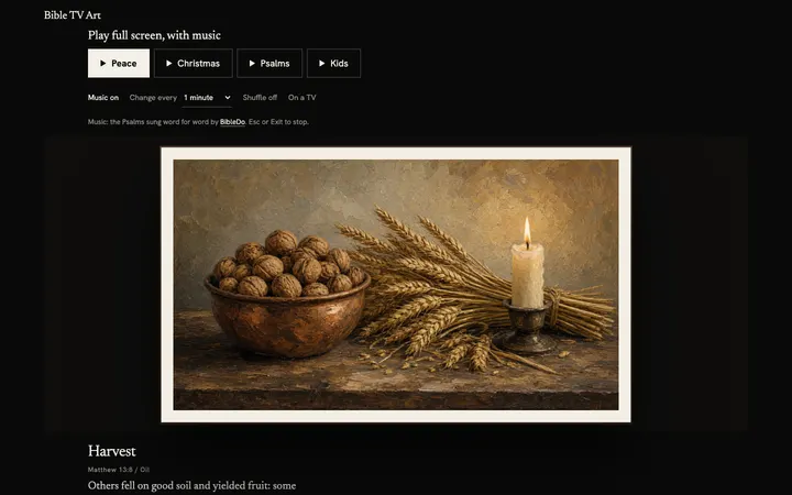 Bible TV Art home page on a desktop screen