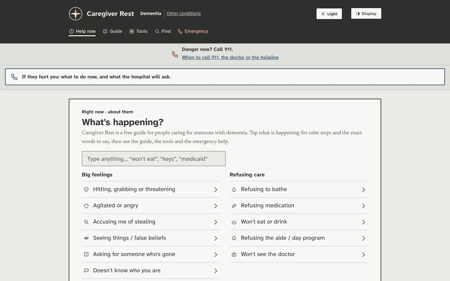 Caregiver Rest home page on a desktop screen