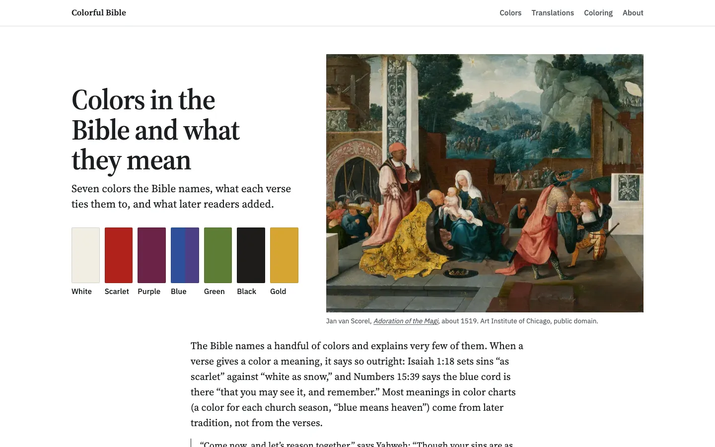 Colorful Bible home page on a desktop screen