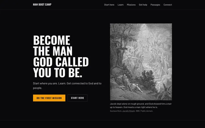 Man Boot Camp home page on a desktop screen