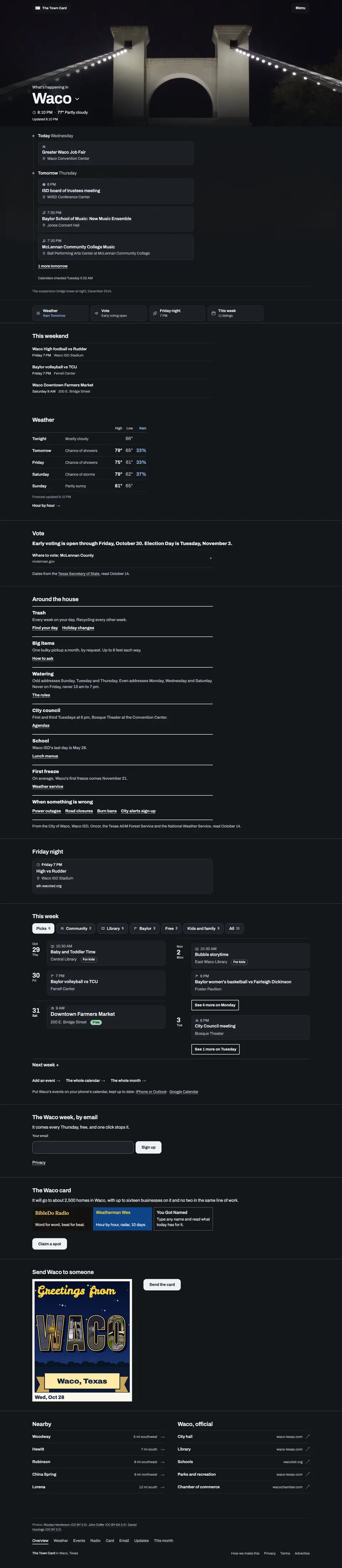 The full The Town Card home page, top to bottom