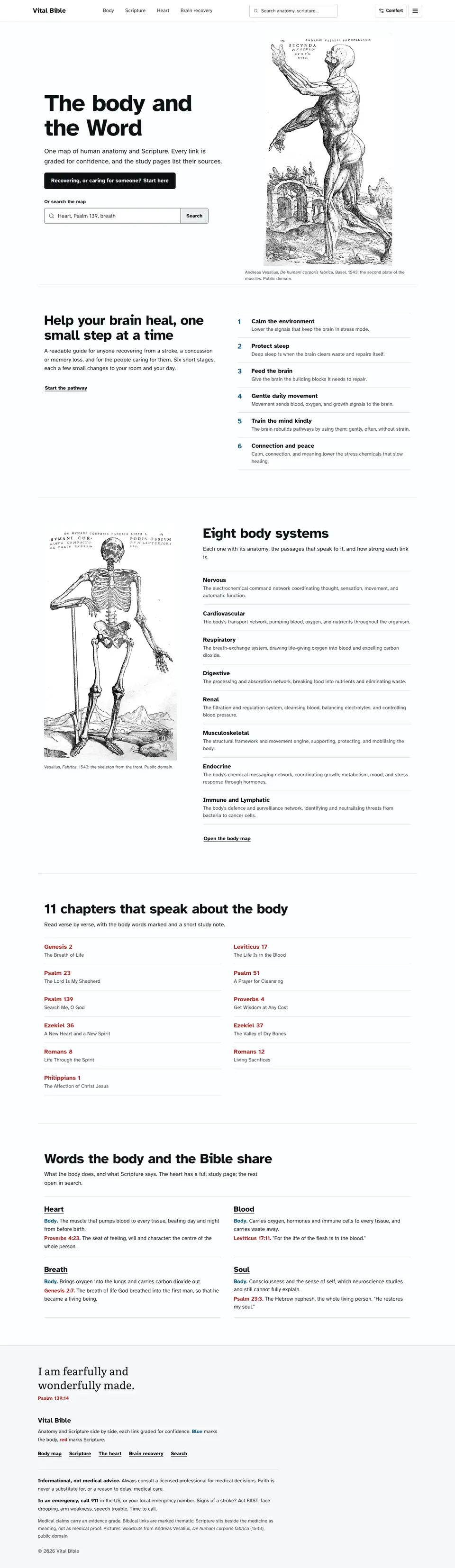 The full Vital Bible home page, top to bottom