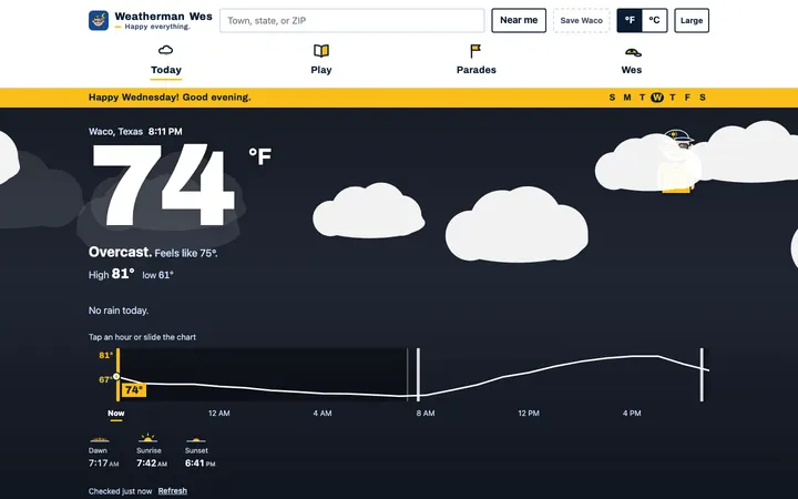 Weatherman Wes home page on a desktop screen