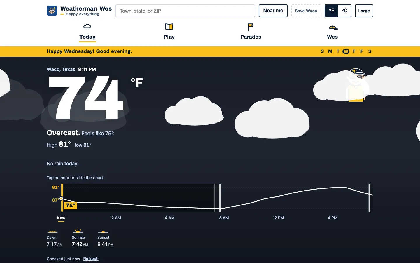 Weatherman Wes home page on a desktop screen
