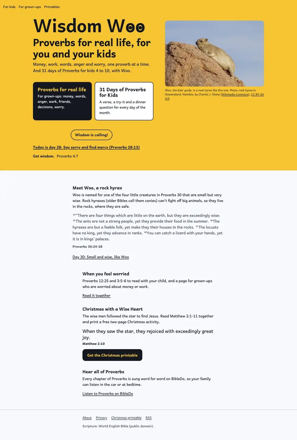 The full Wisdom Woo home page, top to bottom
